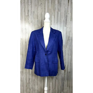 Talbots Petite Women's 8 Blue Irish Linen Business Casual one Button Blazer‎